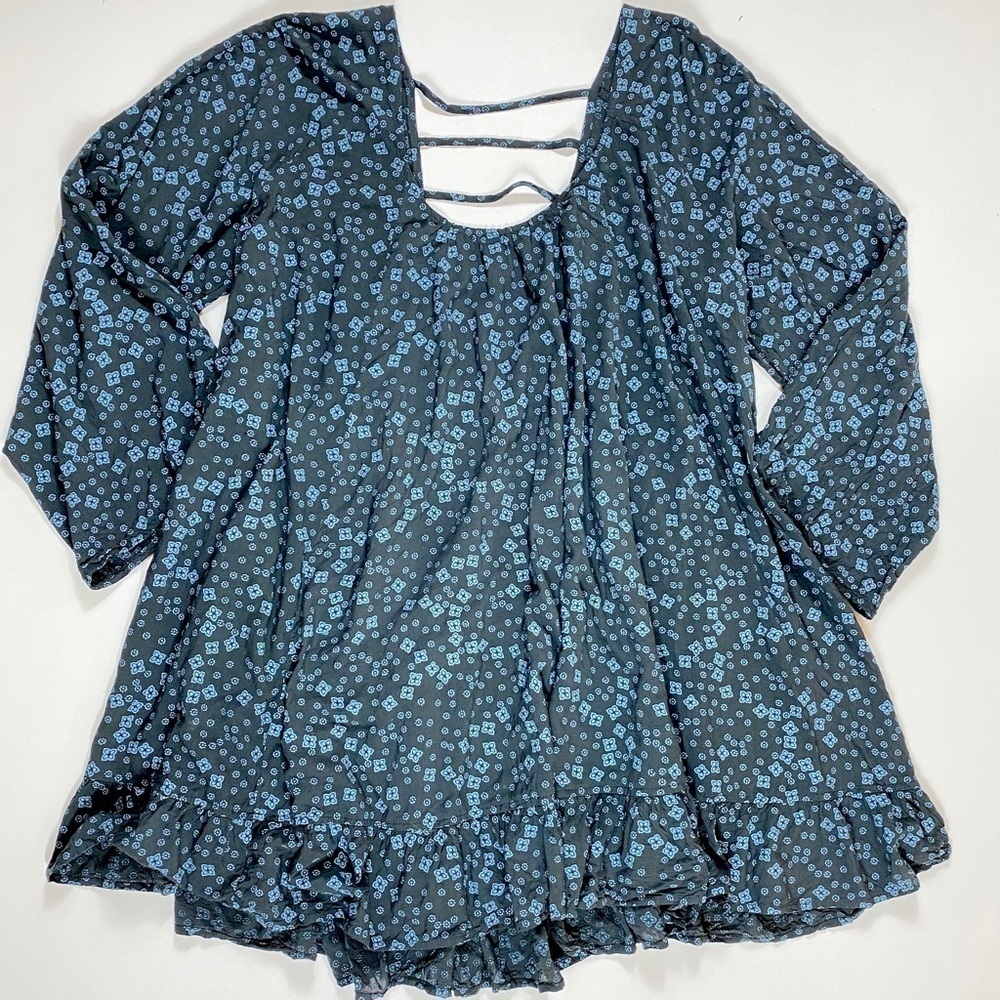 Free People Floral Open Back Tunic Mini Boho Dress